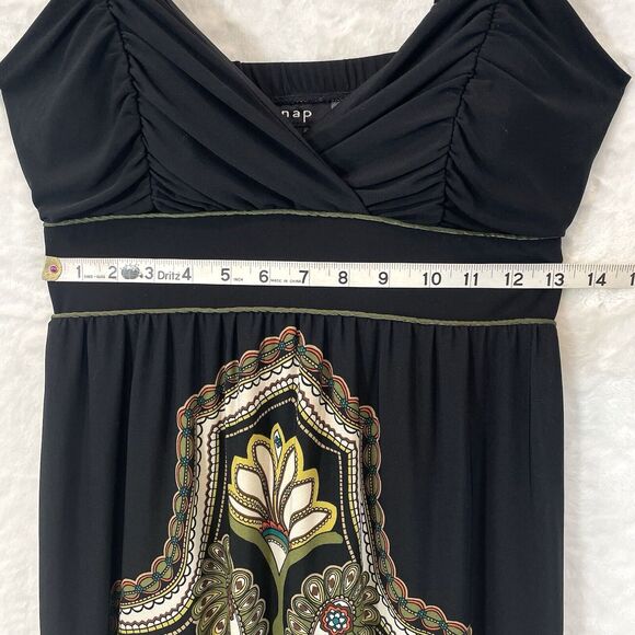 Vintage Sundress Maxi Black Slinky Sleeveless Snap Paisley Y2K Small - Picture 5 of 10